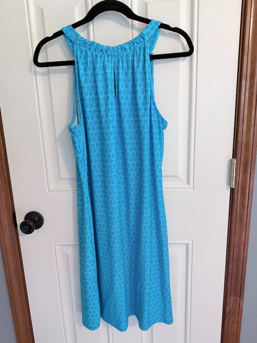 Jude Connally "Lisa" Dress Turquoise Blue Geometric Halter Keyhole Dress - Picture 2 of 4